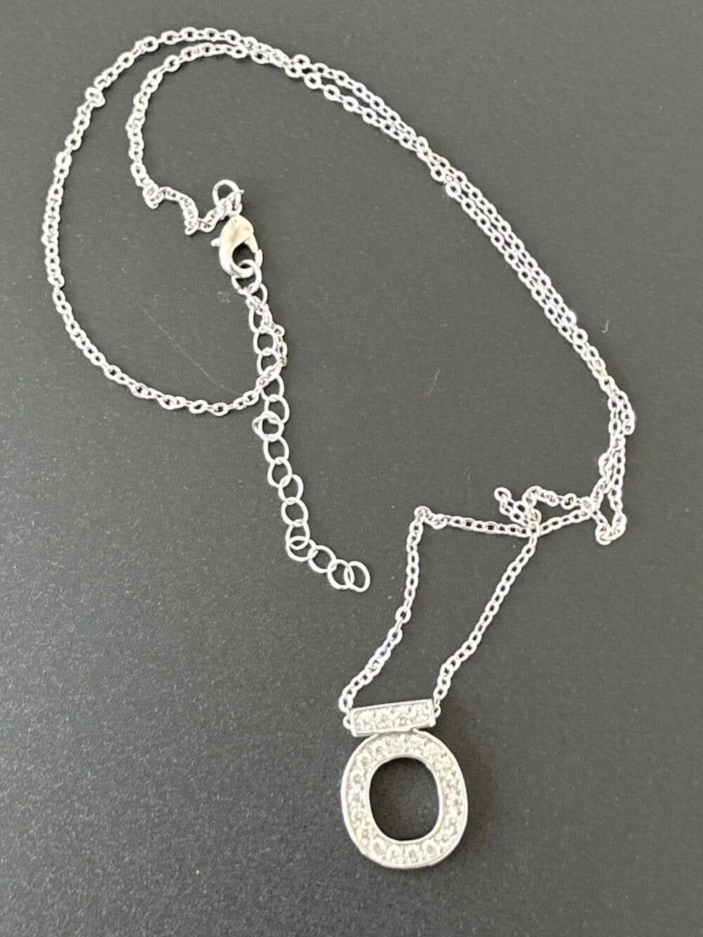 Sparkling Simulated Diamond Pendant Necklace Silver Tone Adjustable Length - Picture 3 of 4